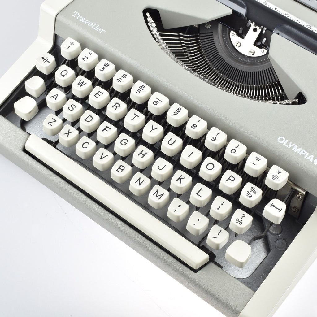 Professionally Serviced Working Olympia Traveller Typewriter Light Grey