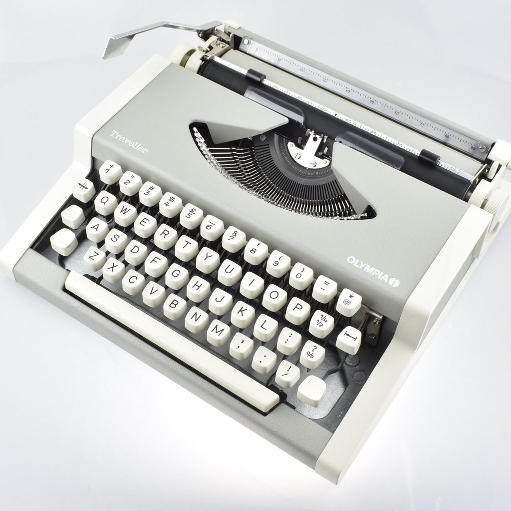 Professionally Serviced Working Olympia Traveller Typewriter Light Grey